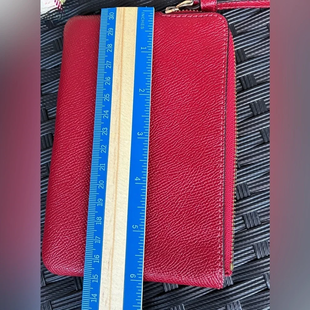 Coach Red Pebbled Leather Wristlet with Gold Logo